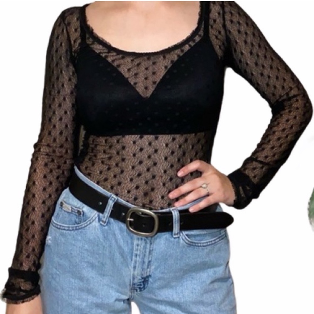 We the Free Mesh Polka Dot top